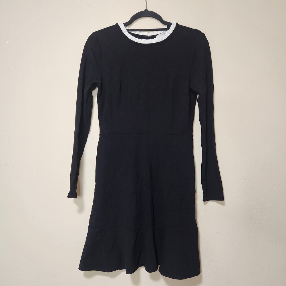 LOFT Black Dress Womens Size 2 White Ruffle Collar Dark Romantic goth whimsy